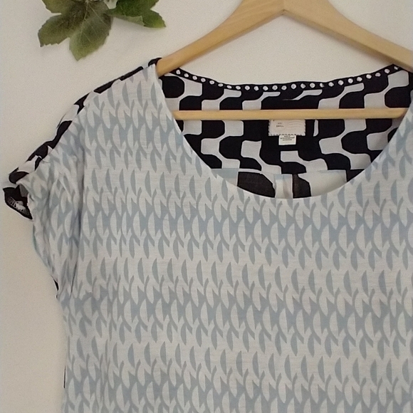 Anthropologie Round Trip Cap Sleeve Geometric Blouse Cottagecore Grunge - Picture 2 of 7